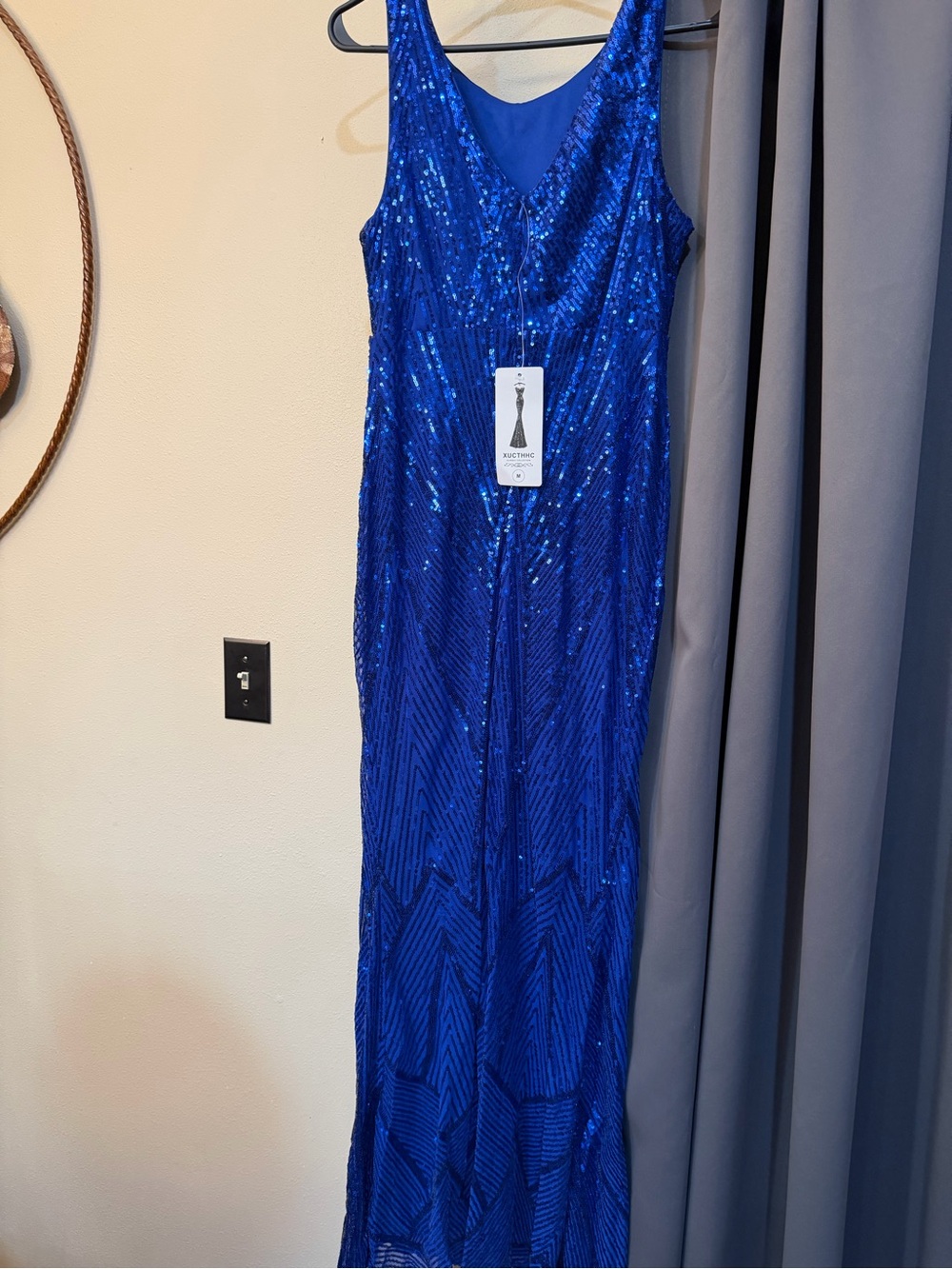 SHEIN Royal Blue Sequin V-Neck Evening Gown